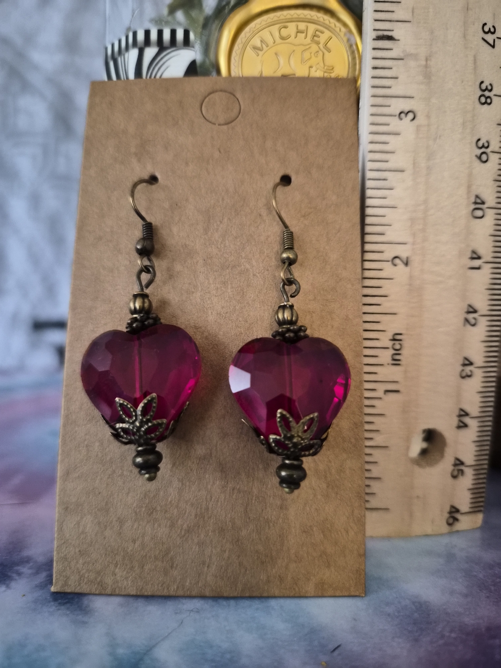 Women’s Heart Dangle Earrings - Fuchsia Pink Crystal, Unbranded